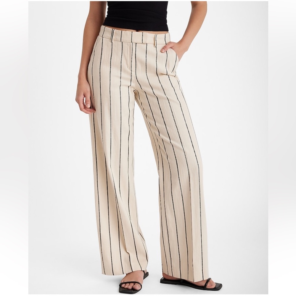Express Cream Wide Leg Stripe Pants